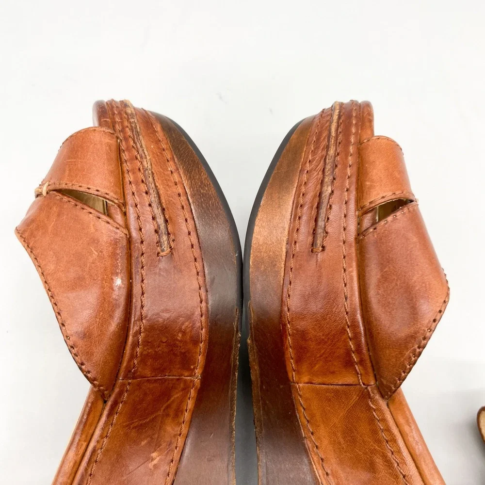 Frye Carlie Seam Brown Leather Wedge Platform Sandals Womens 8M Coastal Cowgirl